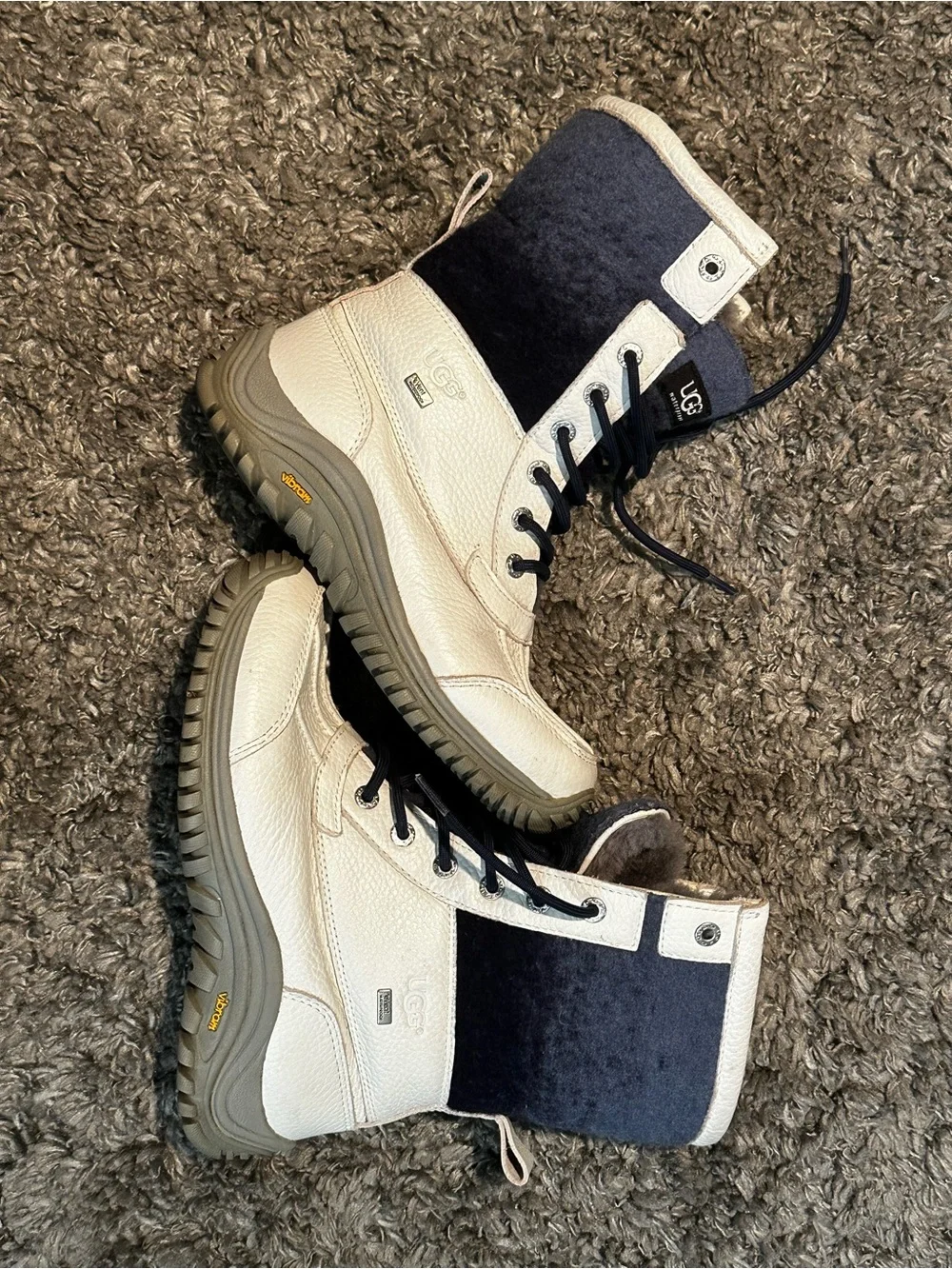 UGG Off-White Winter Lace-Up Boots with Navy Tongue